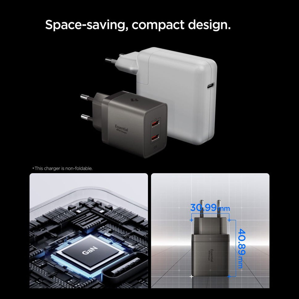 Spigen EE472EU Essential Wall Charger, 47W, 3A, 2 x USB-C, Gray ACH10450