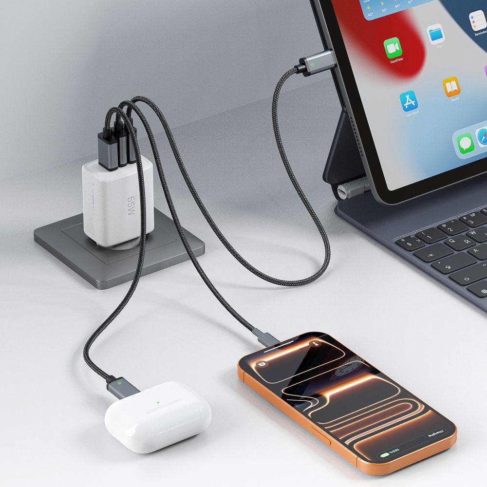 Tech-Protect NCA65W Network Charger, 65W, 3A, 1 x USB-A - 2 x USB-C, White