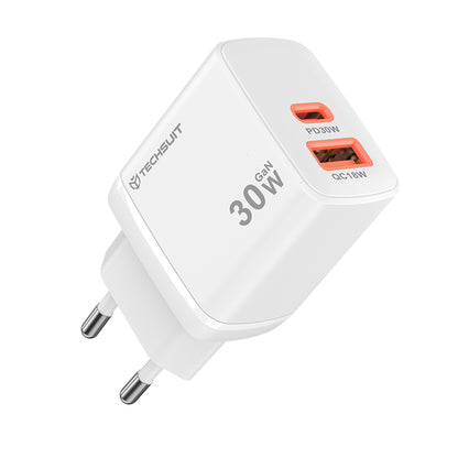 Techsuit CH1 Duonix Network Charger, 30W, 3A, 1 x USB-A - 1 x USB-C, White