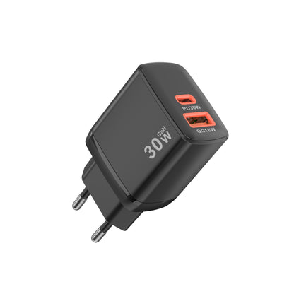 Techsuit CH1 Duonix Network Charger, 30W, 3A, 1 x USB-A - 1 x USB-C, Black