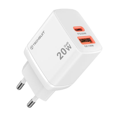 Techsuit CH2 Duonix Network Charger, 20W, 3A, 1 x USB-A - 1 x USB-C, White