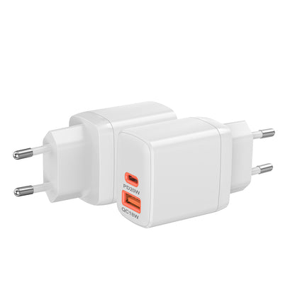 Techsuit CH2 Duonix Network Charger, 20W, 3A, 1 x USB-A - 1 x USB-C, White