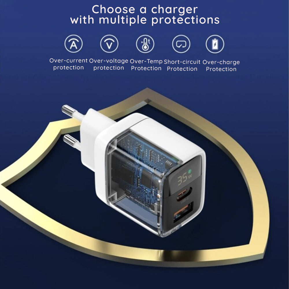 Techsuit CH3 LEDChargX Display Network Charger, 35W, 3A, 1 x USB-A - 1 x USB-C, Black