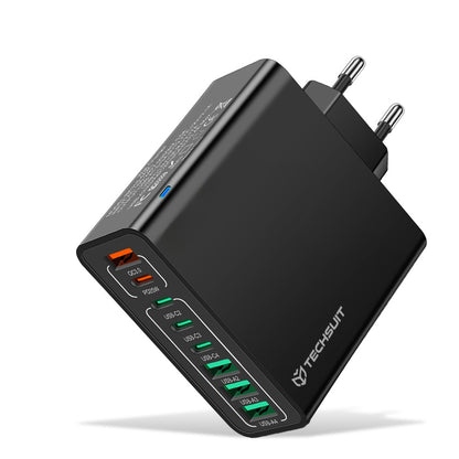 Techsuit CHPD224 Network Charger, 65W, 3.25A, 4 x USB-A - 4 x USB-C, Black