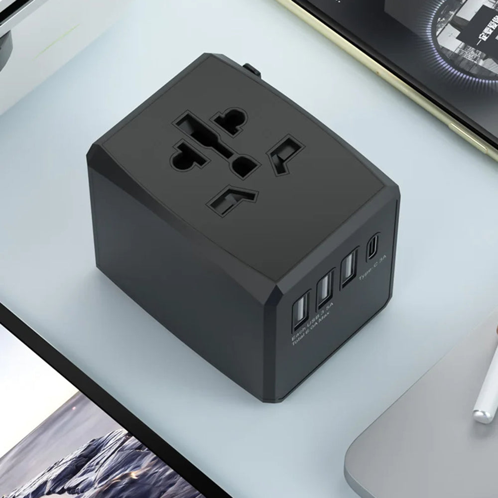 Techsuit HHT904-B1 Travel Network Charger, 15W, 3A, 3 x USB-A - 1 x USB-C, Black