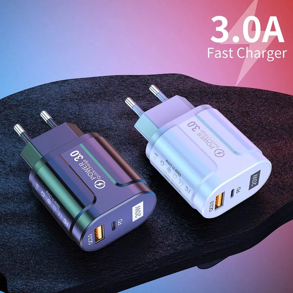 Techsuit Premium Network Charger, 20W, 3A, 1 x USB-A - 1 x USB-C, White