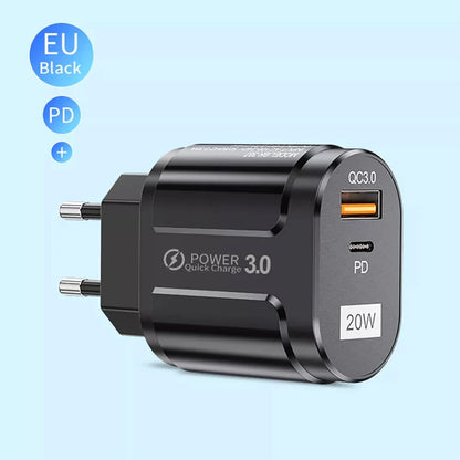 Techsuit Premium Network Charger, 20W, 3A, 1 x USB-A - 1 x USB-C, Black CHPD038