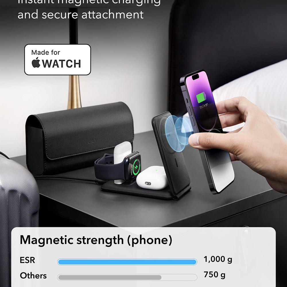 ESR Travel Bag 3in1 Wireless Network Charger, 15W, 1.67A, Black