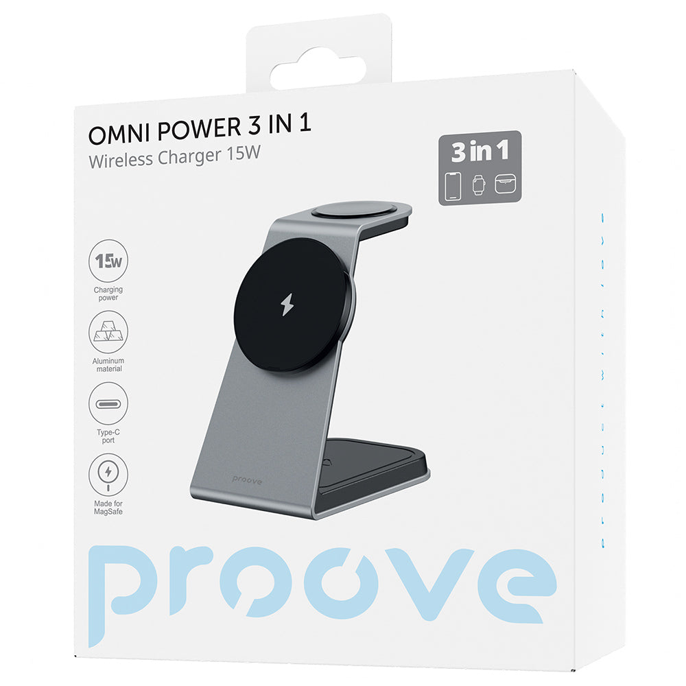 Proove Omni Power 3in1 Wireless Network Charger, 15W, 1.67A, Gray WSOP15020003