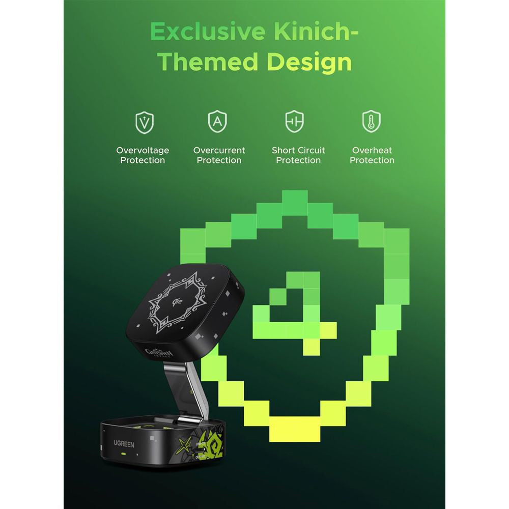UGREEN Genshin Impact Edition W702 2-in-1 Wireless Network Charger, 25W, 1.67A, 1 x USB-C, Black