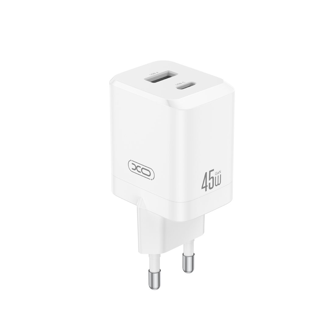 XO Design CE36 Network Charger, 45W, 3A, 1 x USB-A - 1 x USB-C, White
