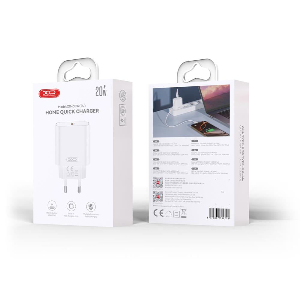 XO Design CE32 Network Charger, 20W, 3A, 1 x USB-C, White