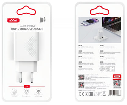 XO Design L159 Network Charger, 18W, 3A, 1 x USB-A, White