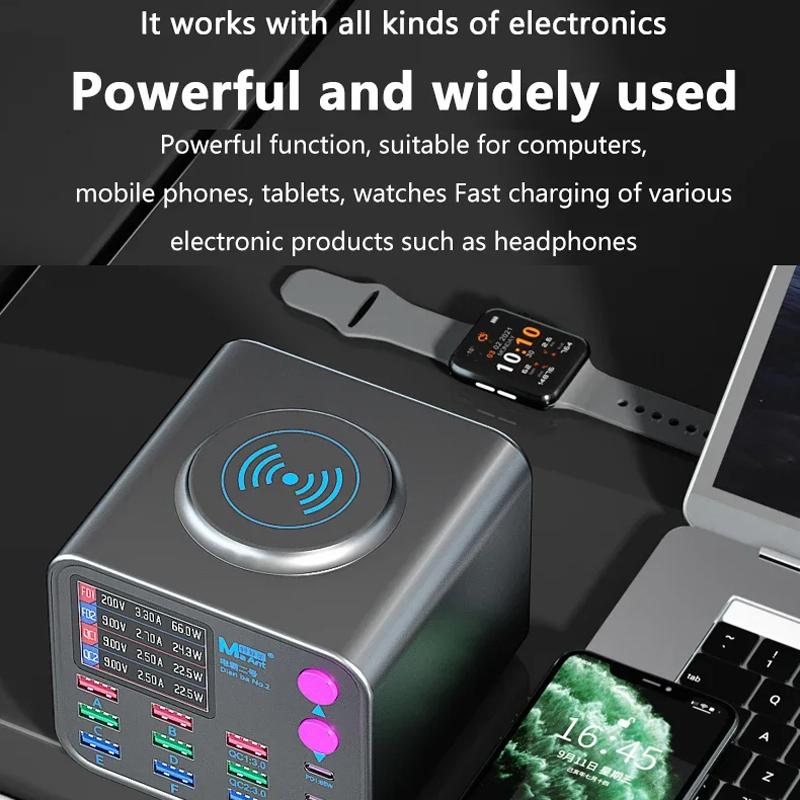 MaAnt DianBa No.2 QI Charging Station, 300W, 3A, 3 x USB-C - 9 x USB-A, Grey