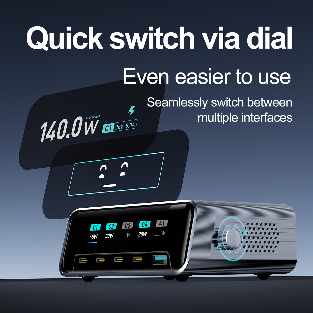 OEM Station Charger WLX-60G, 140W, 5A, 1 x USB-A - 4 x USB-C, Gray
