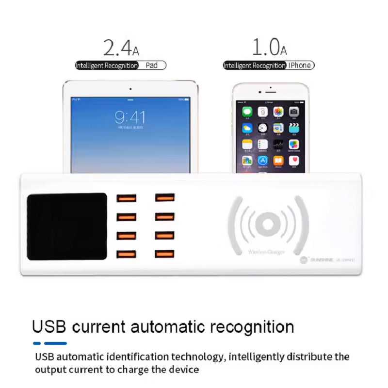 Sunshine SS-309WD QI Charging Station, 40W, 2.4A, 8 x USB-A, White