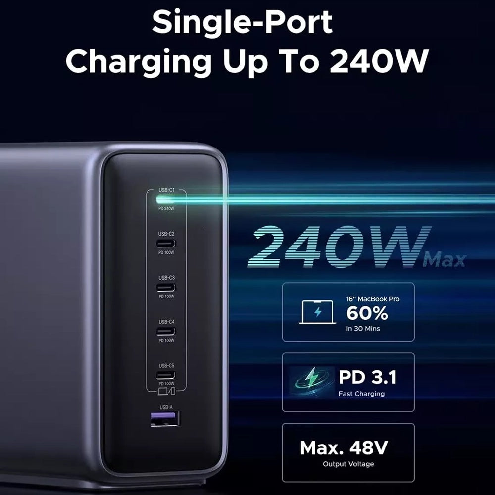 UGREEN Nexode X759 Charging Station (55550B), 500W, 5A, 1 x USB-A - 5 x USB-C, Grey