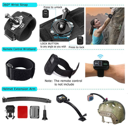 Techsuit SA50 Sports Camera Accessory Kit for GoPro / SJCAM Series, 50in1, Black