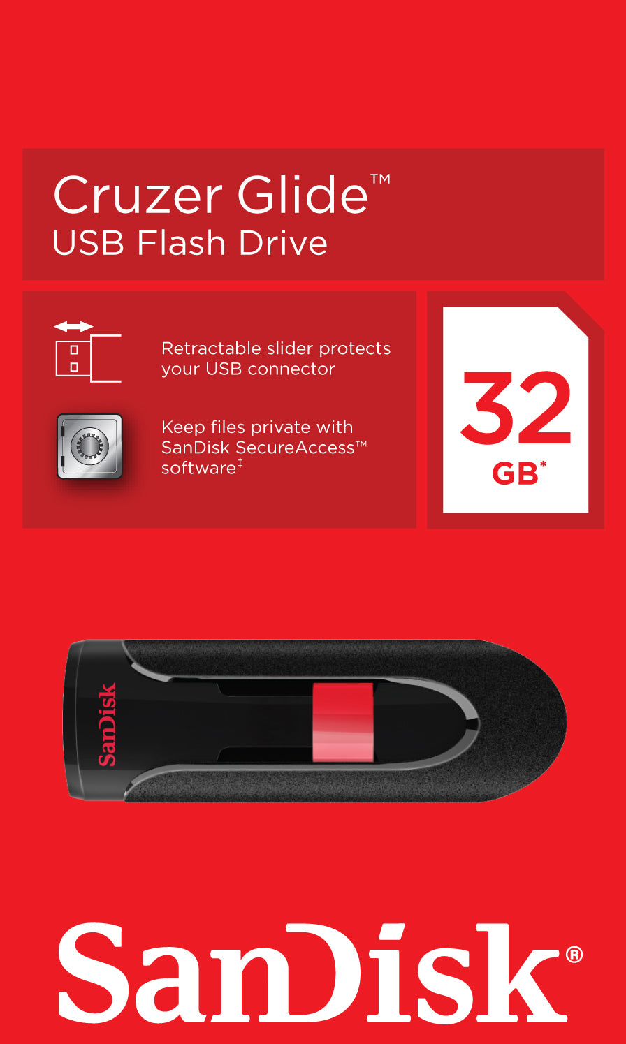 SanDisk Cruzer Glide USB-A External Memory, 32Gb SDCZ60-032G-B35
