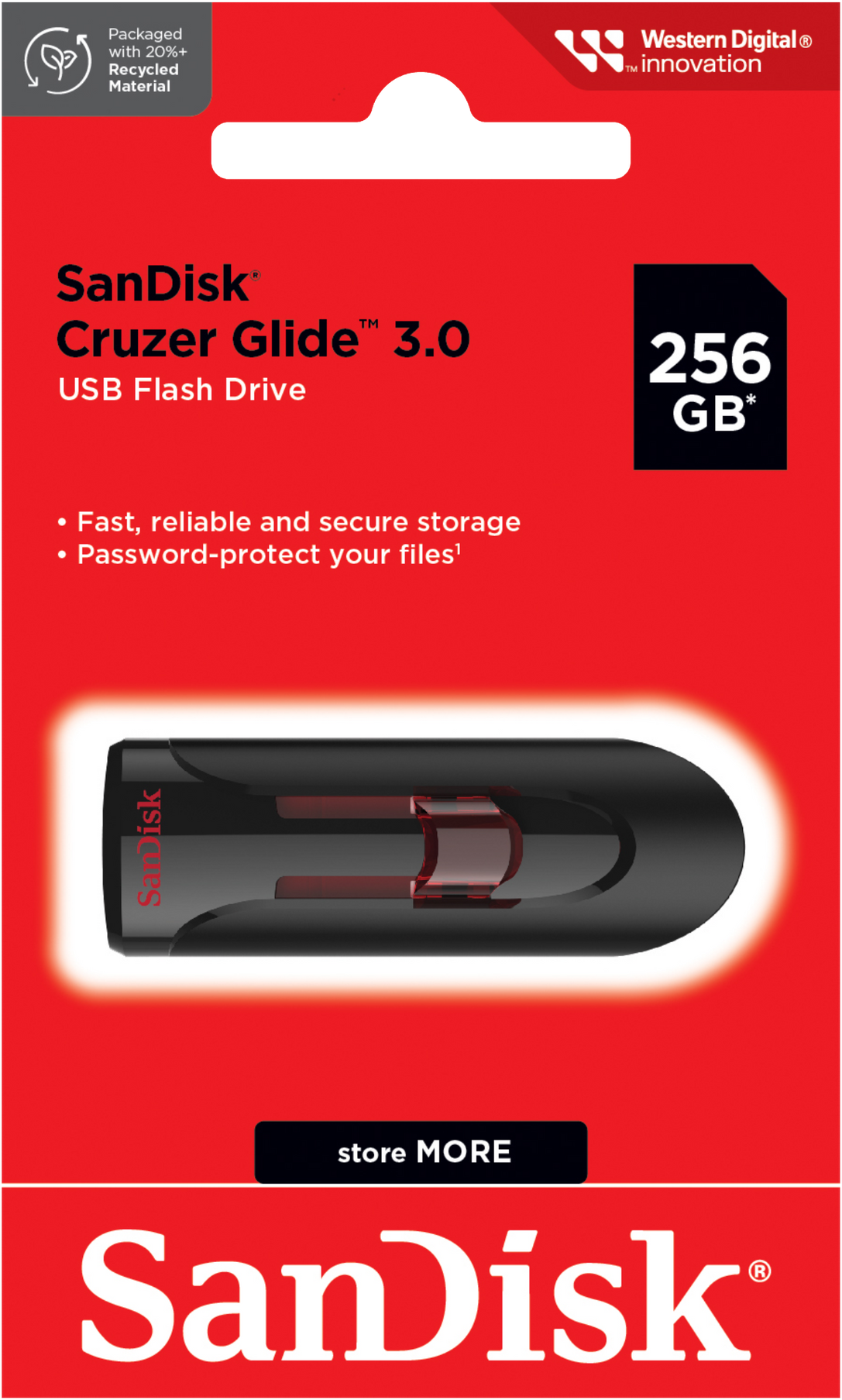 SanDisk Cruzer Glide External USB-A 3.0 Memory, 256Gb SDCZ600-256G-G35
