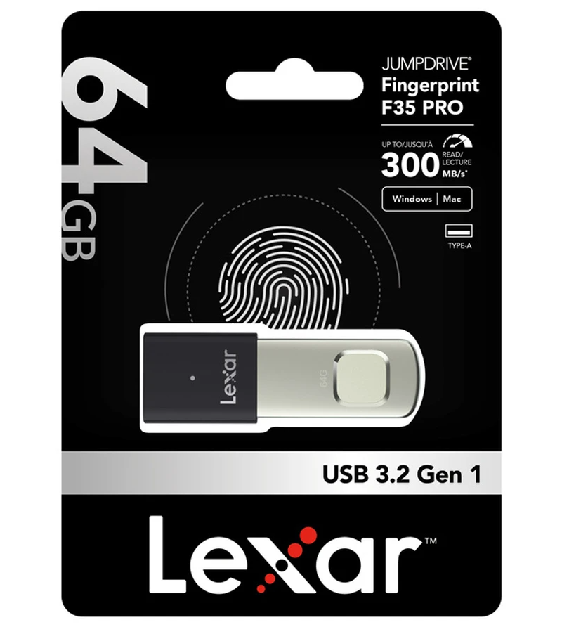 External Memory USB-A 3.2 Lexar JumpDrive Fingerprint F35 Pro, 64Gb
