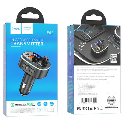 HOCO E62 Fast Bluetooth FM Modulator, 2 x USB-A - 1 x USB-C