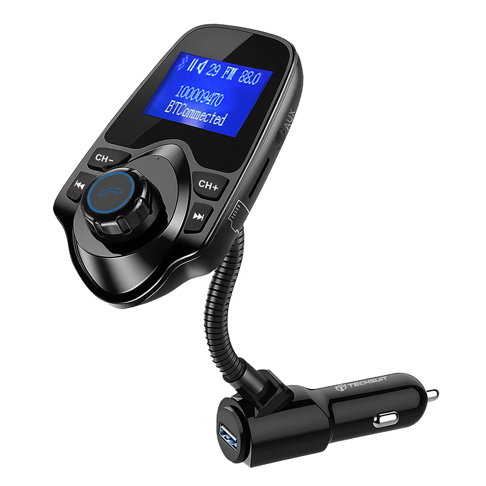 Techsuit MFM4 Bluetooth FM Modulator, 1 x USB-A - 1 x 3.5mm - 1 x microSD, Black