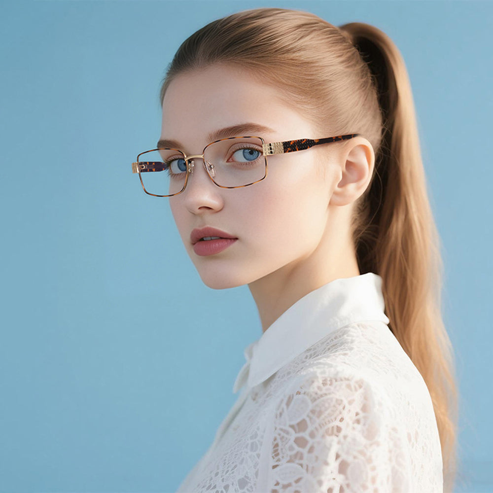 Techsuit 3163 Women's Computer Glasses, Anti-Blue Light, Black Gold