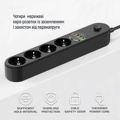 ColorWay Extension Cord, 4 x Schuko, Black