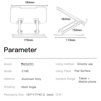 Yesido C185 Desk Stand for Phone / Tablet, 4.5inch - 13inch, Silver