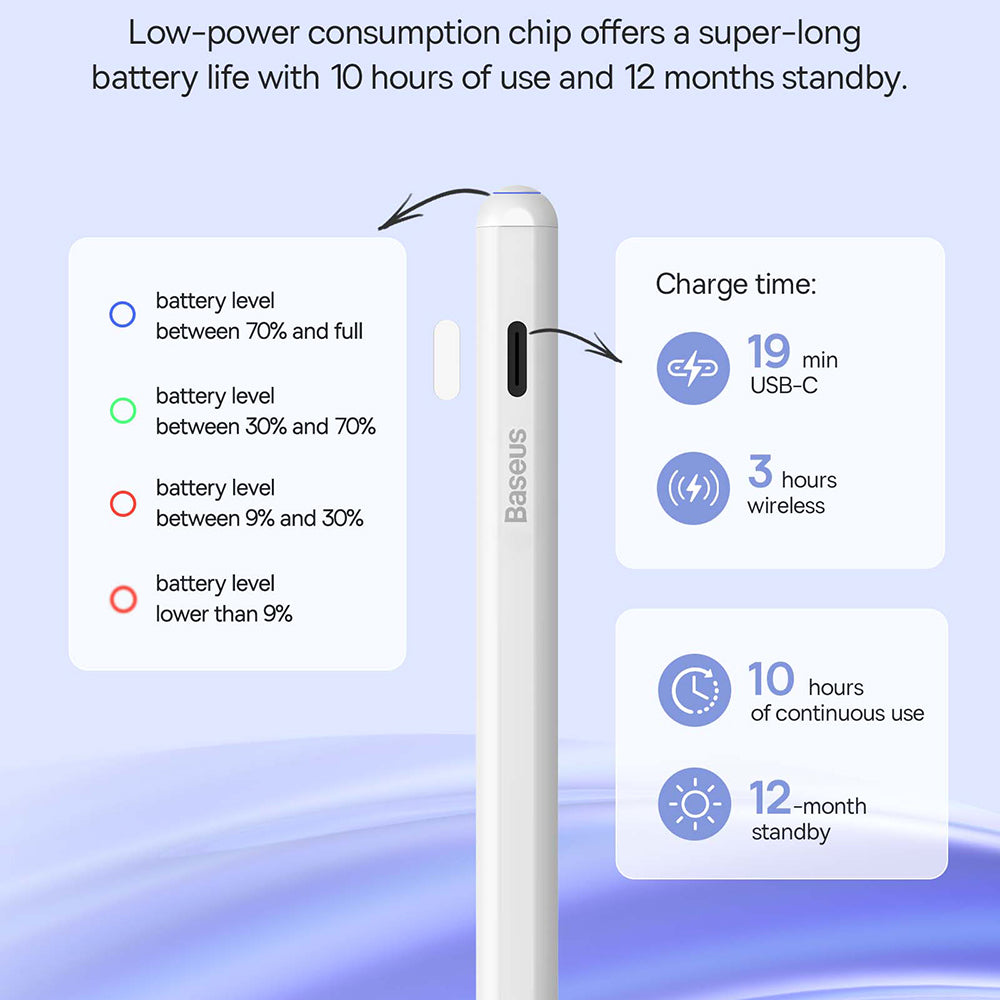 Touch Pen Baseus Smooth Writing 2 Series for Apple iPad, Active Wireless Version, White SXBC080102